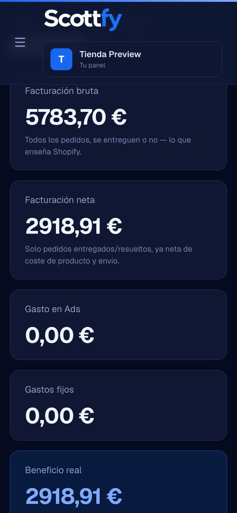 Contabilidad de Scottfy en el móvil